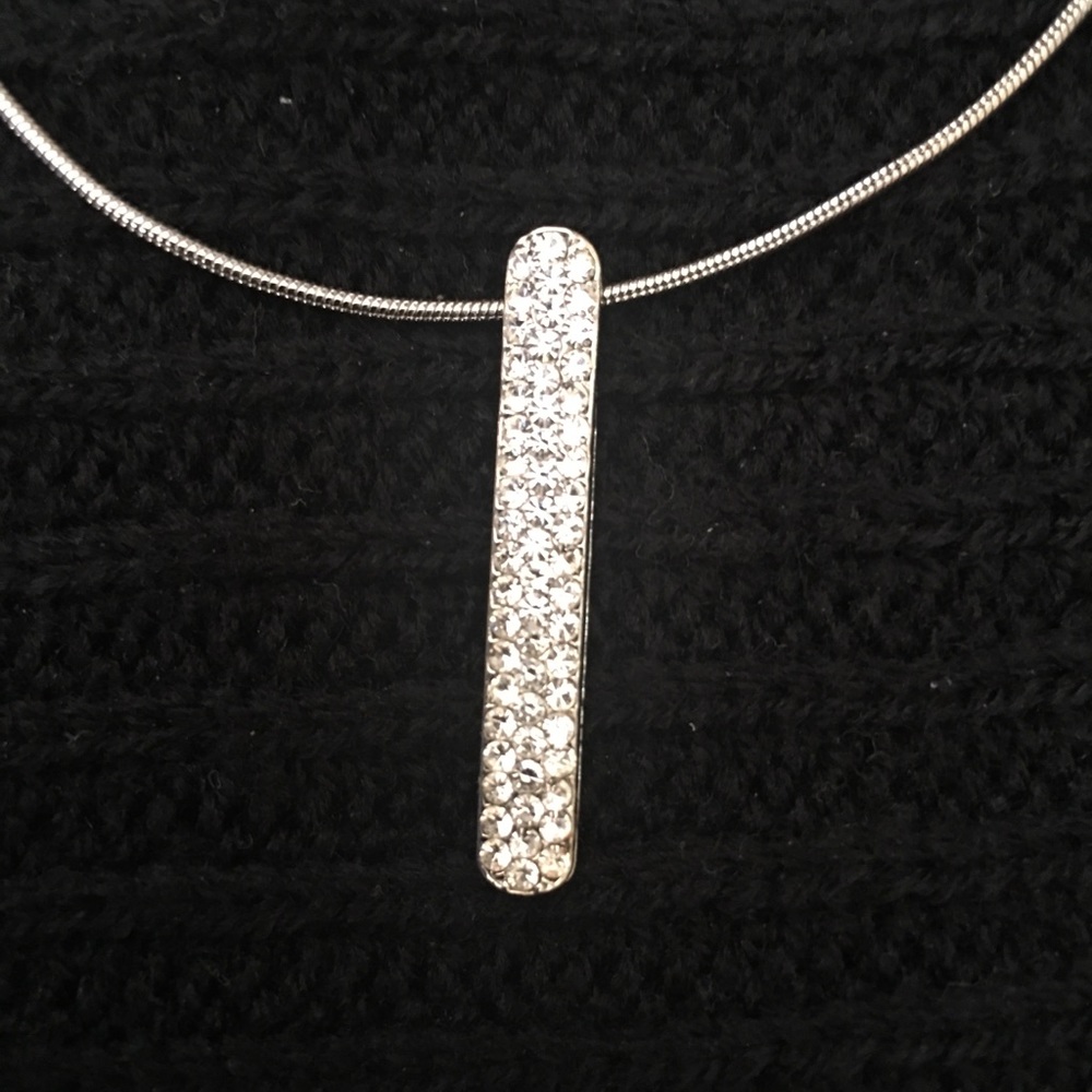 Silver Necklace with Rhinestone Pendant. So Cute!